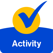 Blue checkmark inside yellow circle. The label reads: Activity